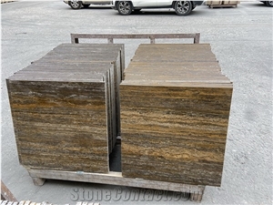 Honed and Filled Gold Silver Gray Travertine Tile and Slabs