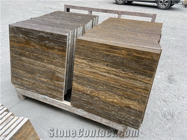 Honed and Filled Gold Silver Gray Travertine Tile and Slabs