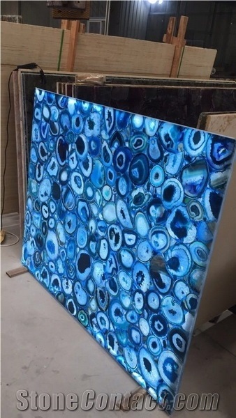 Led Light and Backlit Gemstone,Blue Luxury Agate Stone Panel