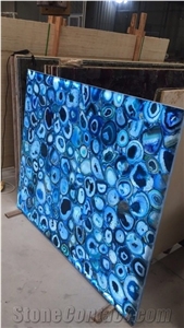 Led Light and Backlit Gemstone,Blue Luxury Agate Stone Panel