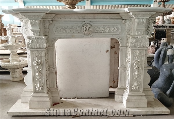 Carved Marble Stone Surround Modern Fireplace