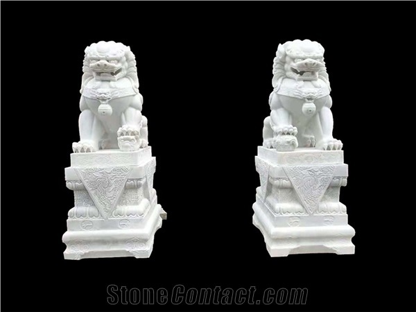 Chinese Large Set Foo Dog Marble Sculpture