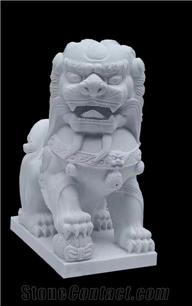 Chinese Large Set Foo Dog Marble Sculpture