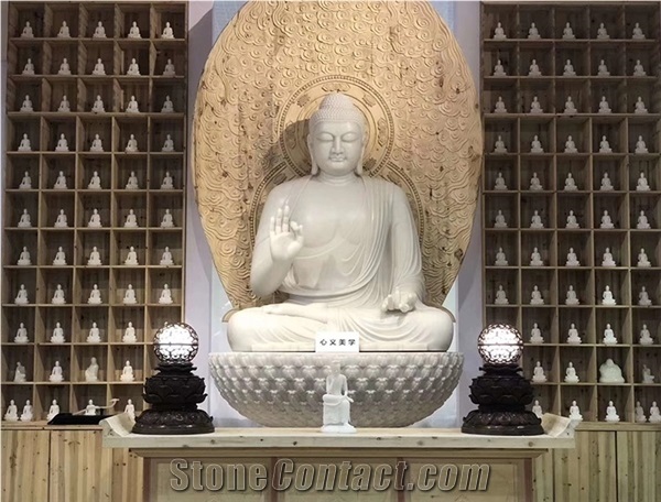 Giant White Stone Buddha Sculpture Sitting