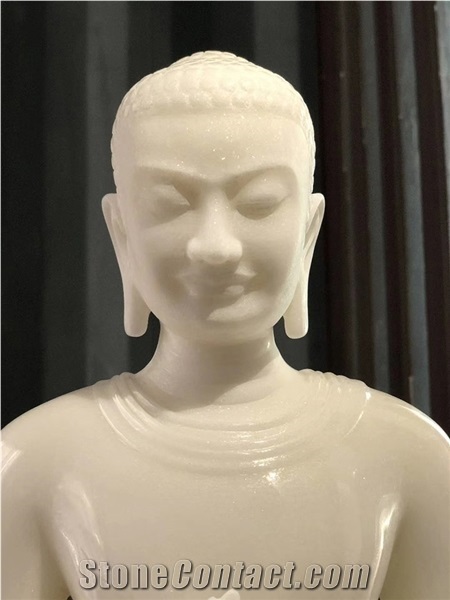 Giant White Stone Buddha Sculpture Sitting