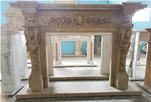 Home Decoration Hand Carved Stone Fireplace Mantel