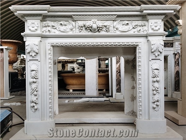 White Marble Fireplace Frame with Sculpture
