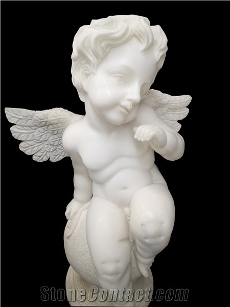 White Marble Winged Sculpture Garden Little Angel Statue