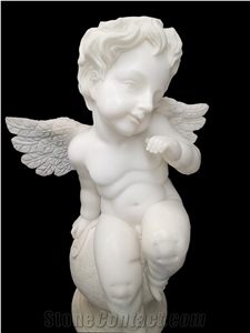 White Marble Winged Sculpture Garden Little Angel Statue