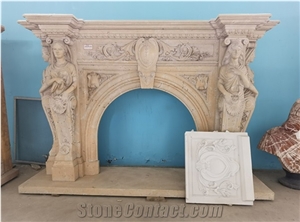 YUANDA Hand Carved Stone Fireplace Mantel
