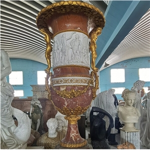 YUANDA Large Marble Flower Pots With Sculpted Figures