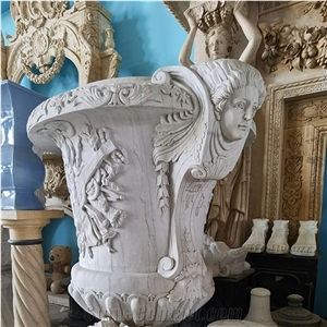 YUANDA Large Marble Flower Pots With Sculpted Figures