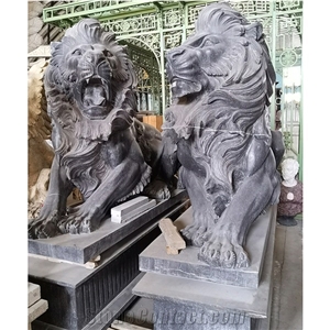 YUANDA Marble Lion Garden Animal Sculptures Carved Stone