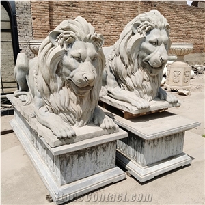 YUANDA Marble Lion Stone Animal Sculptures