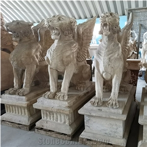 YUANDA Marble Winged Lion Gargoyle Animal Sculptures