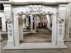 YUANDA White Marble Fireplace Mantels With Sculpture