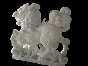 YUANDA White Stone Double Kirin Animal Sculptures