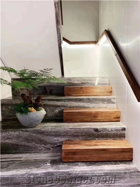 China Sea Wave Grey Marble Polished Stair Treads