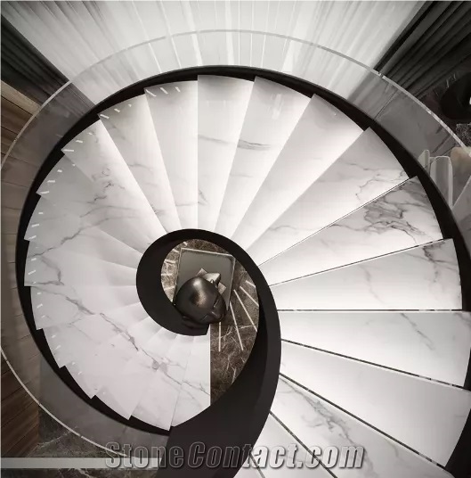 Statuario White Calacatta White Marble Stairs & Steps