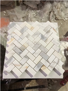 Calacatta Gold Marble 1"X2" Herringbone Mosaic Tile