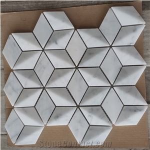 Carrara White Marble 3d Combination Diamond Mosaic Tile