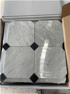 Carrara White Marble 6"X6" Black Dots Octagon Mosaic Tile