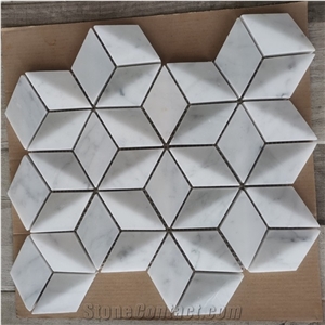 Carrara White Marble Hexagon Shape Diamond Dots Mosaic Tile
