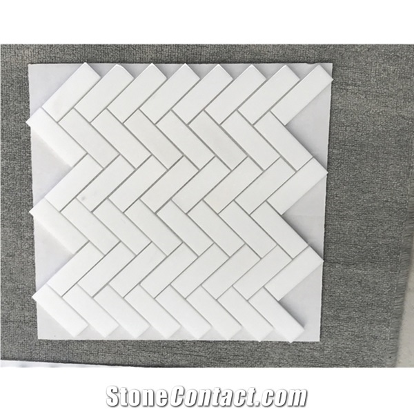 Thassos White Marble 1"X3" Herringbone Mosaic Tile