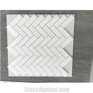 Thassos White Marble 1"X3" Herringbone Mosaic Tile