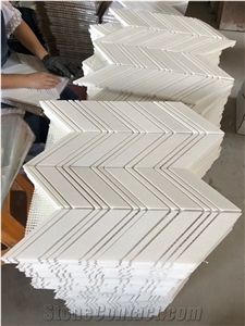 Thassos White Marble 1"X4" Chevron Design Mosaic Tile