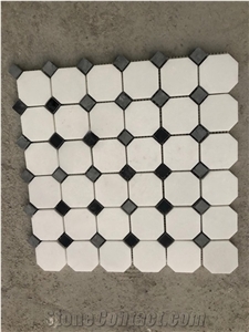 Thassos White Marble Octange With Black Dots Mosaic Tile