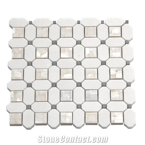 Thassos White Mixed Crema Marfil Dots Octangle Mosaic Tile
