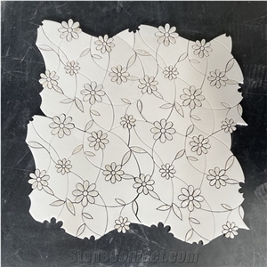 Thassos White Mixed Mother Of Pearl Marble Waterjet Mosaic