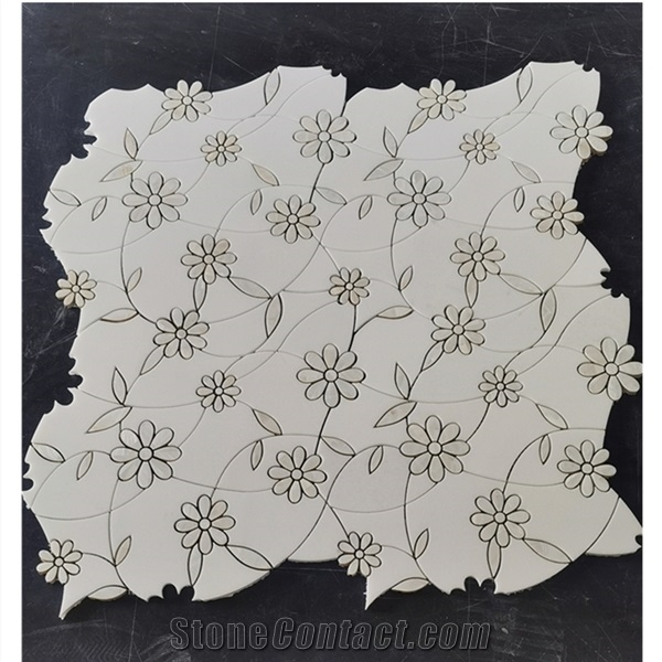 Thassos White Mixed Mother Of Pearl Marble Waterjet Mosaic