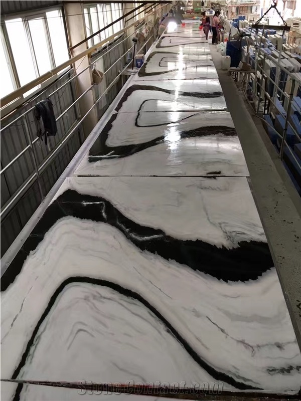 Chinese Panda White Marble Bookmatch Slab For Wall