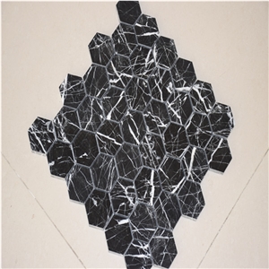 Nero Marquina Marble Hexagonal Mosaic Tile