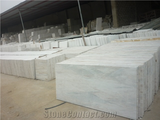 Milky White Wooden Vein Polished Stone Slabs & Tiles