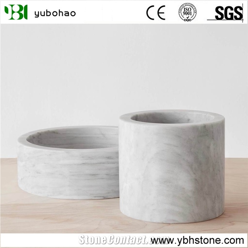 Bianco Carrara White/Honed Marble Flower Vase
