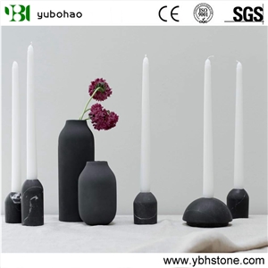 Black Marquina/Honed Black Marble Candle Holders