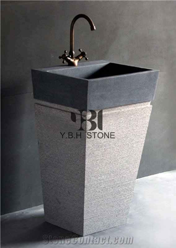 China Black Pedestal Stone Basin/Sink for Bathroom