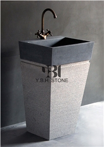 China Black Pedestal Stone Basin/Sink for Bathroom