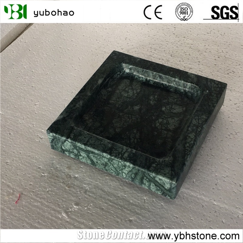 Dark Green/Green Honed Marble Square Trays