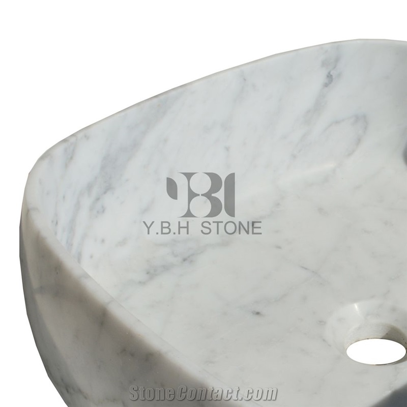 Italian Bianco Carrara, White Marble Vessel Sinks