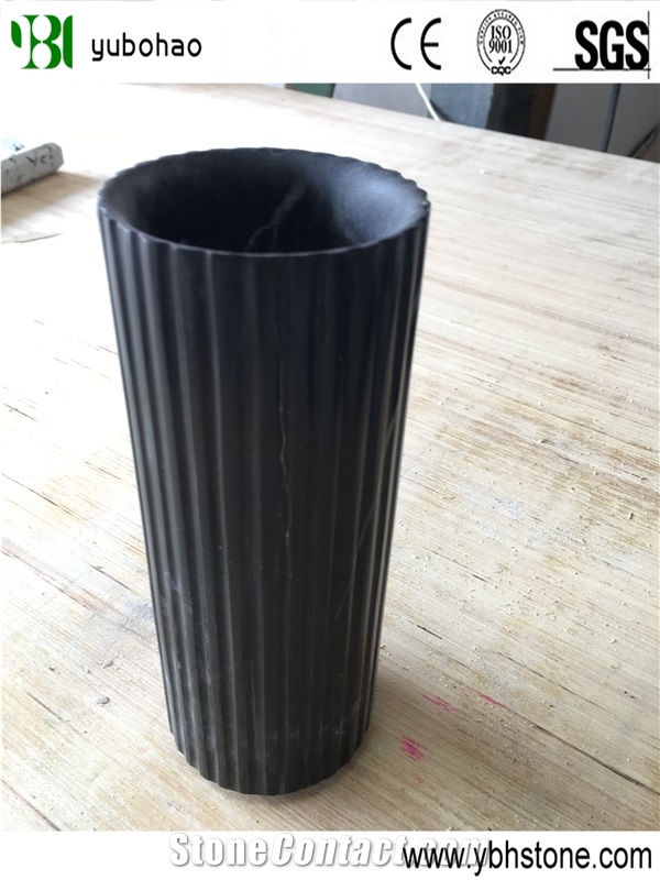 Nero Marquina/Honed Black Marble Decorative Vase