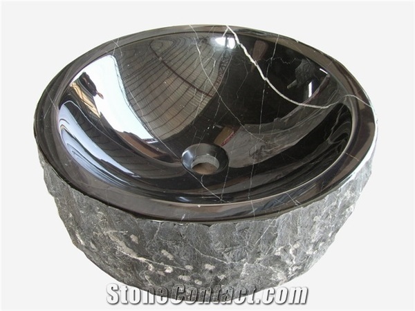 China Nero Marquina Marble Sink Basin for Vanity Top