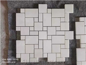 Thassos White Marble Mini-Versailles Mosaic Tile