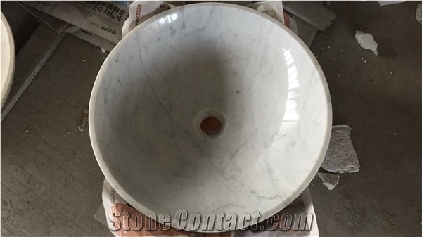 White Marble Carrara Bathroom Sinks Vessel Washbasins