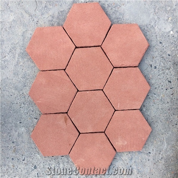 Red Sandstone Hexagonal Shape,Wall and Floor Cover Panel
