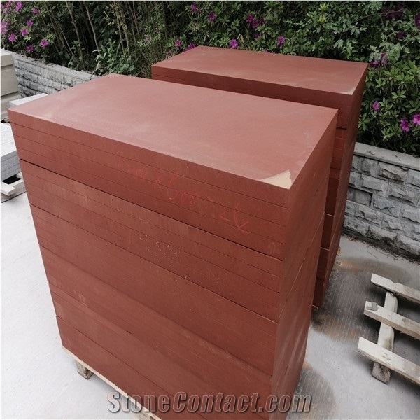 Red Sandstone Honed Wall Cladding Installation Application