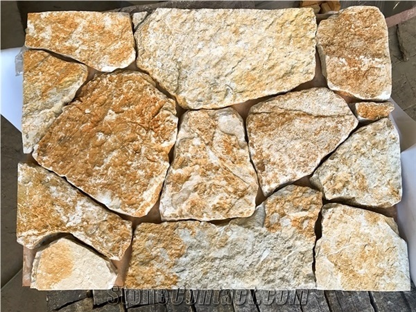 Yellow Limestone Flagstone Veneers Wall Decorative Pattern